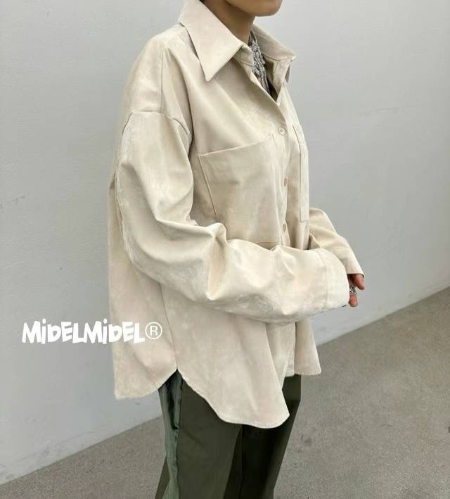 보니따스 글램 레더 셔츠 오버사이즈 벨벳 블라우스/ 크림 블랙