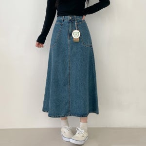 옆포켓 플레어 롱청치마 히든밴딩 a라인 블랙 데님 스커트 3칼라