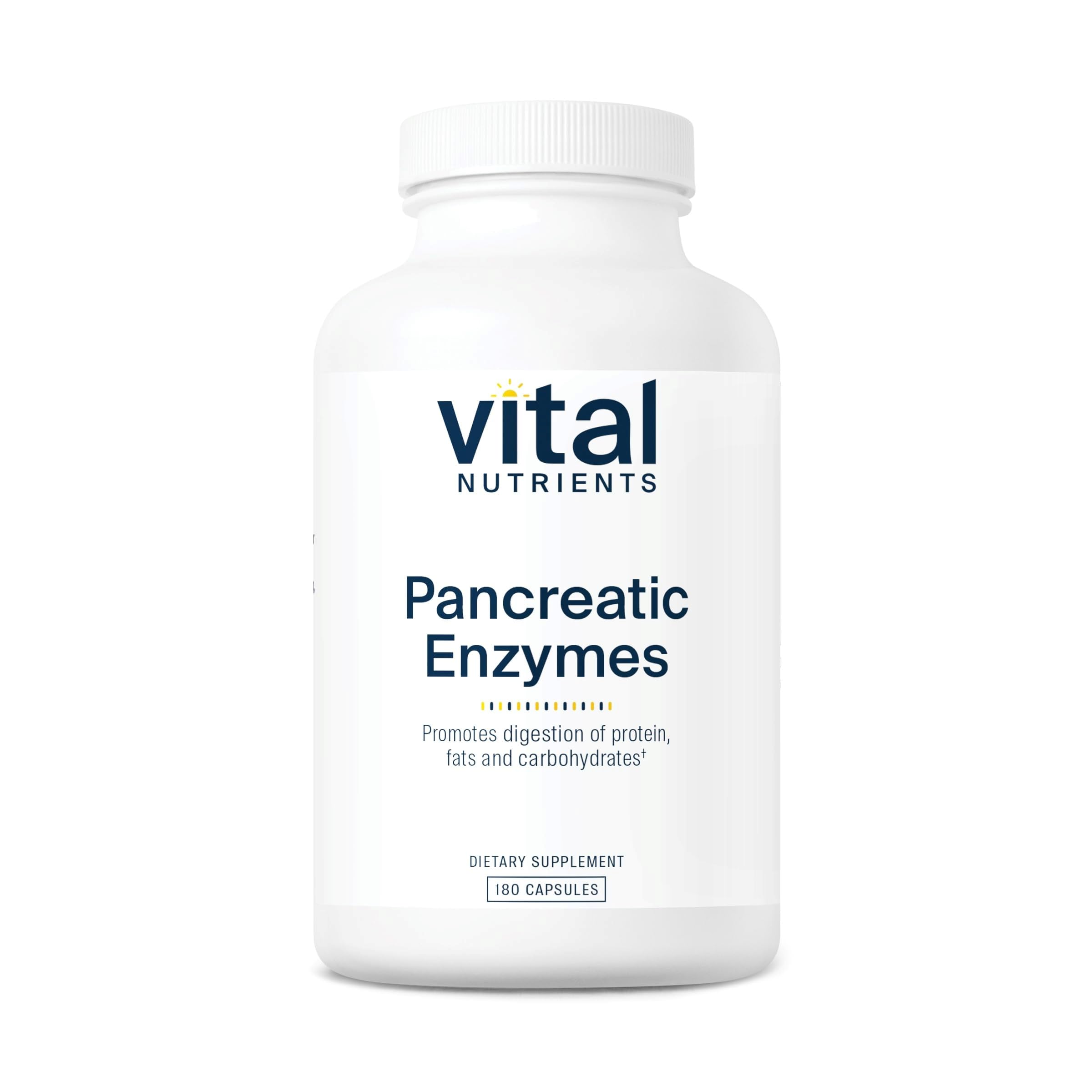Vital Nutrients 췌장 효소, 프로테아제, 아밀라아제, 리파아제 함유된 췌장소화 보충제,180캡슐