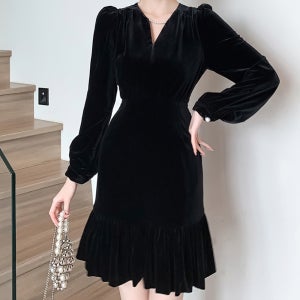 겨울하객룩원피스 벨벳 미니 예복 연말 모임 파티 원피스