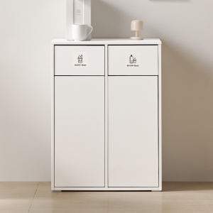 바로방가구 랜디 재활용 분리수거함 수납장 가정용 업소용 쓰레기통 2칸 70L, 화이트