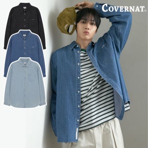 커버낫 데님셔츠 청남방 스몰로고 세미오버핏
