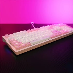 피씨방 광축 키감좋은 게이밍 기계식 키보드 아이스큐브 키캡 크림 핑크 키보드