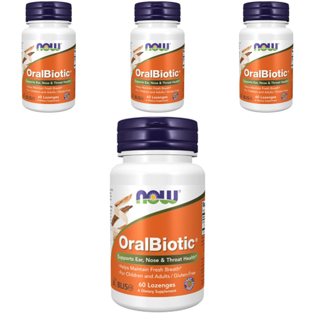 나우푸드 구강 유산균 <b>오랄바이오틱</b> 로젠지 60정 4개 Now foods