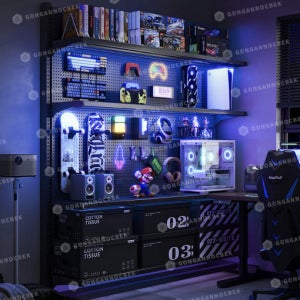 공간녹백 스탠드 타공 판 보드 페그 책상 철제 걸이대 블랙 66cm, 1개