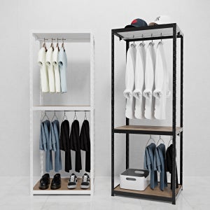 랙셈블 시스템행거 옷걸이 조립식 드레스룸 철제 옷장 스탠드 선반 4004001500 3단 2행거봉