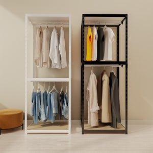 랙셈블 시스템행거 옷걸이 조립식 드레스룸 철제 옷장 스탠드 선반 4004001500 3단 2행거봉