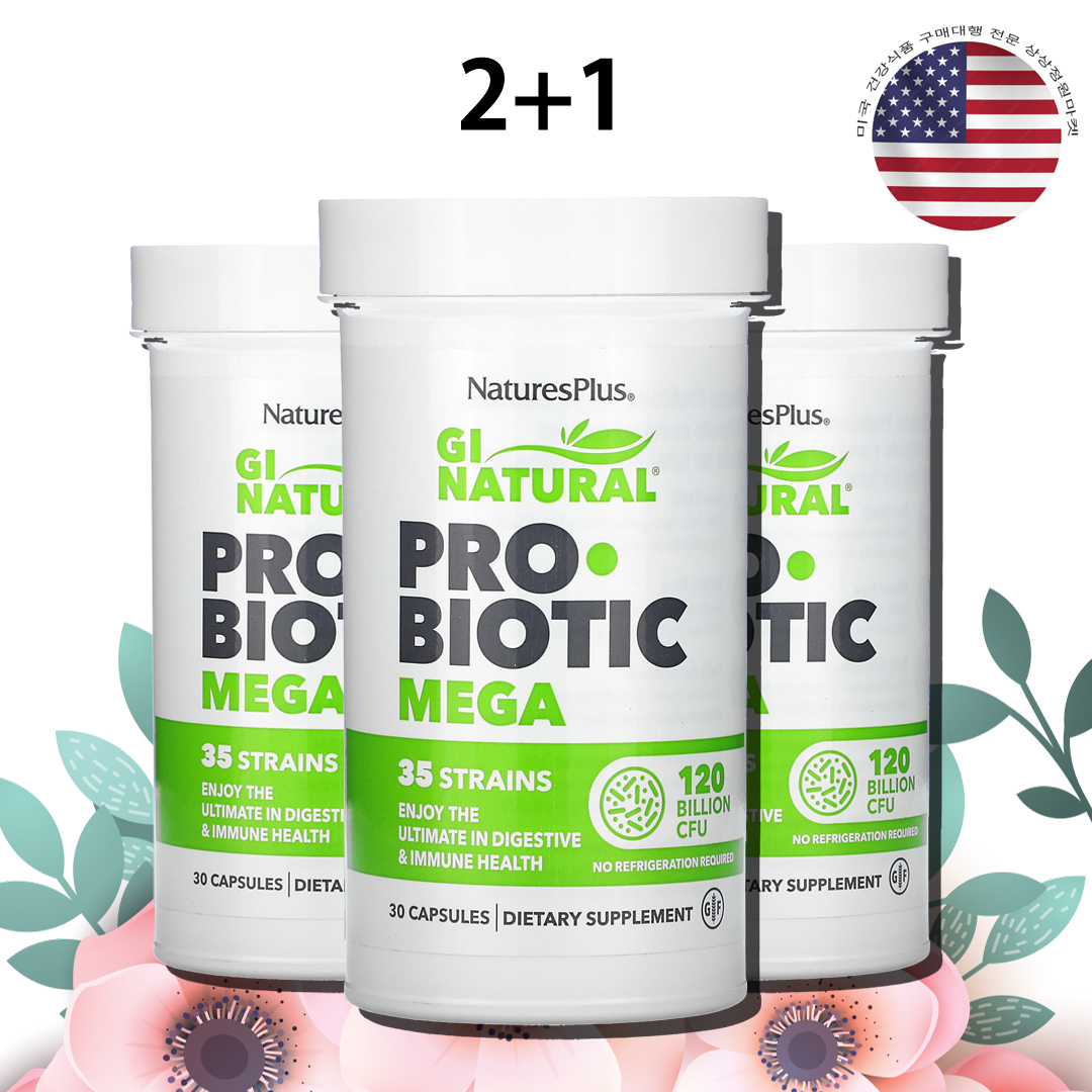 네이처스플러스 <b>GI</b> 네추럴 <b>프로바이오틱 메가</b> 유산균 <b>1200억</b> CFU 30정 x 3병