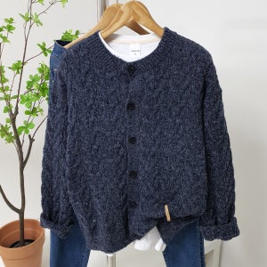 형님클라쓰 L - XL 울 꽈배기 라운드 오버핏 남자 니트가디건