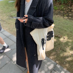 더블 버튼 벨트 모직 롱 코트