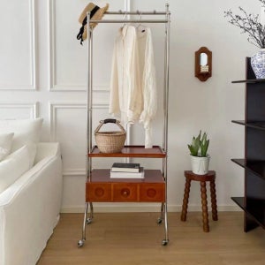 레트로 원목 스탠드 옷걸이 행거 스테인레스 인테리어 코트랙
