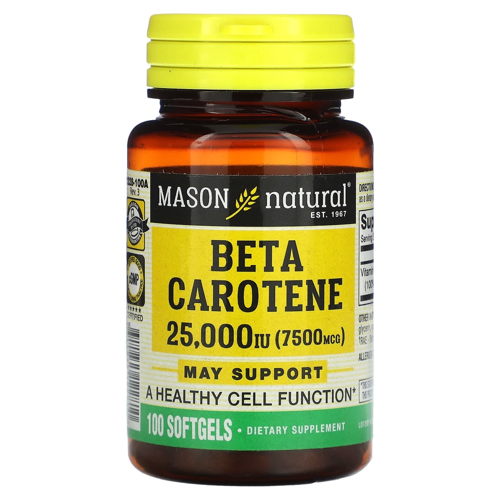 메이슨 <b>내추럴 베타카로틴</b> 25000IU(<b>7500mcg</b>) 소프트젤 100정