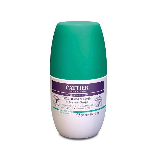 Cattier 데오도란트 <b>알로에</b> 베라 <b>세이지</b> 롤온 알루미늄염 없음 천연 화장품 50 ml