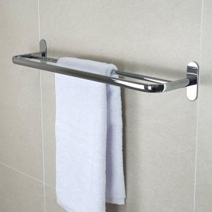무타공 욕실 수건걸이 접착식 화장실 2단 타올걸이 교체 실버 40cm