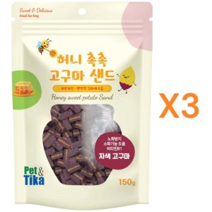 펫앤티카 허니촉촉 고구마샌드 저알러지 꿀첨가 말랑말랑 훈련 비건강아지간식 자색고구마, 150g, 3개
