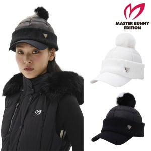마스터바니에디션 골프웨어 여성 골프 모자 폼폼 탈착 패딩 믹스 니트 볼캡 방한 P675