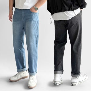 1+1 남자밴딩청바지 스판 테이퍼드핏 빅사이즈 편한 고무줄 청바지