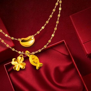 24K순금펜던트 골드 행운 클로버 물고기 콩 목걸이 체인 18k 골드3종 택1