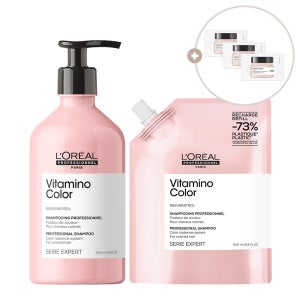 [컬러락] [염색유지용] 로레알 비타미노 샴푸 500ml + 리필 500ml (+ 마스크 15ml 3개 증정)