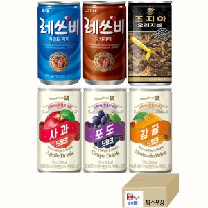 캔커피 주스 혼합 6가지맛 각10캔씩 레쓰비마일드 모카 조지아 제주감귤 사과 포도