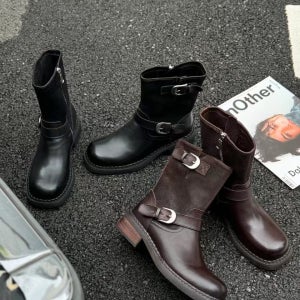 천연소가죽 귀여운 케주얼한 버클 벨트 지퍼 미들부츠 워커 2color d 7761