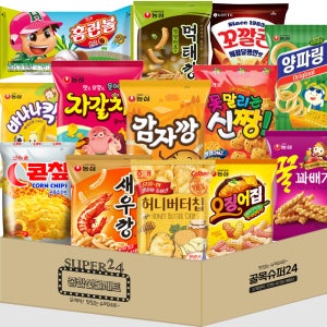 [골목슈퍼24]스낵세트 13종세트 (새우깡+꿀꽈배기+오징어집+바나나킥+양파링+신짱+감자깡+자갈치+홀런볼+허비버터칩+콘칩+꼬깔콘매콤달콤+먹태깡)