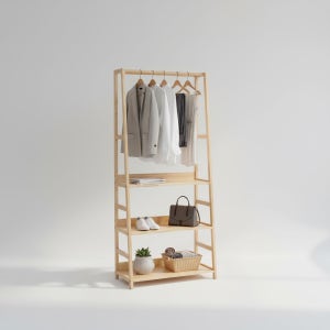 NAIN 원목 수납행거 (2color) A자 원목 행거 3단 선반 좁은공간 미니 드레스룸