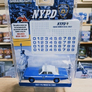 그린라이트 1:64 NYPD 플리머스 퓨리 커스텀 데칼세트 다이캐스트 자동차 미니어처 장난감