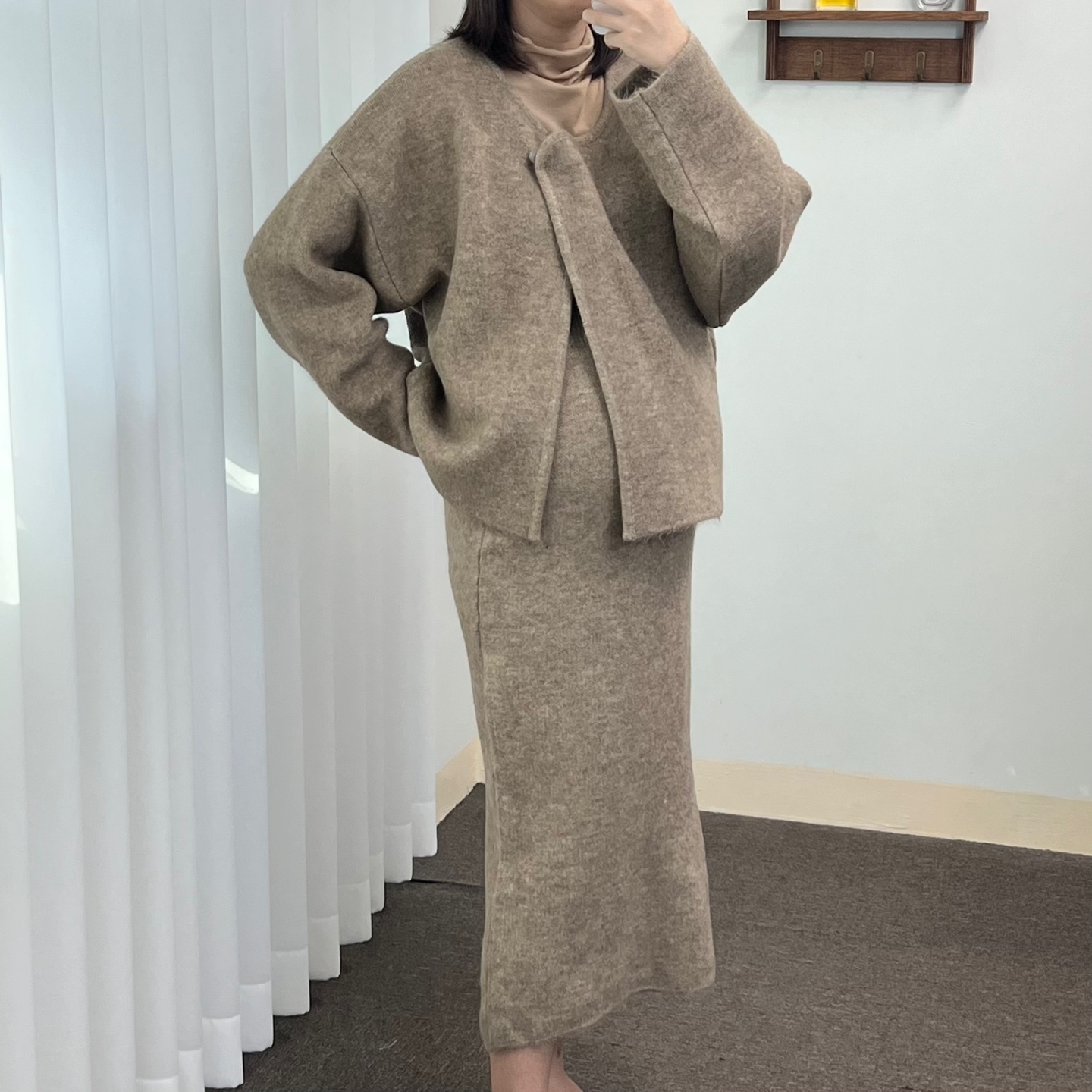 <b>임산부</b>하객룩 니트 세트 투피스 가디건 스커트 가을 겨울 봄 77 88사이즈 오피스<b>임부</b>복