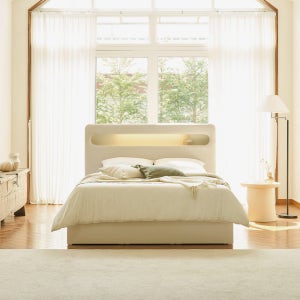 [아울렛] 무니온 화이트 LED 수납침대 Q/K 공용 프레임 (매트 별도)