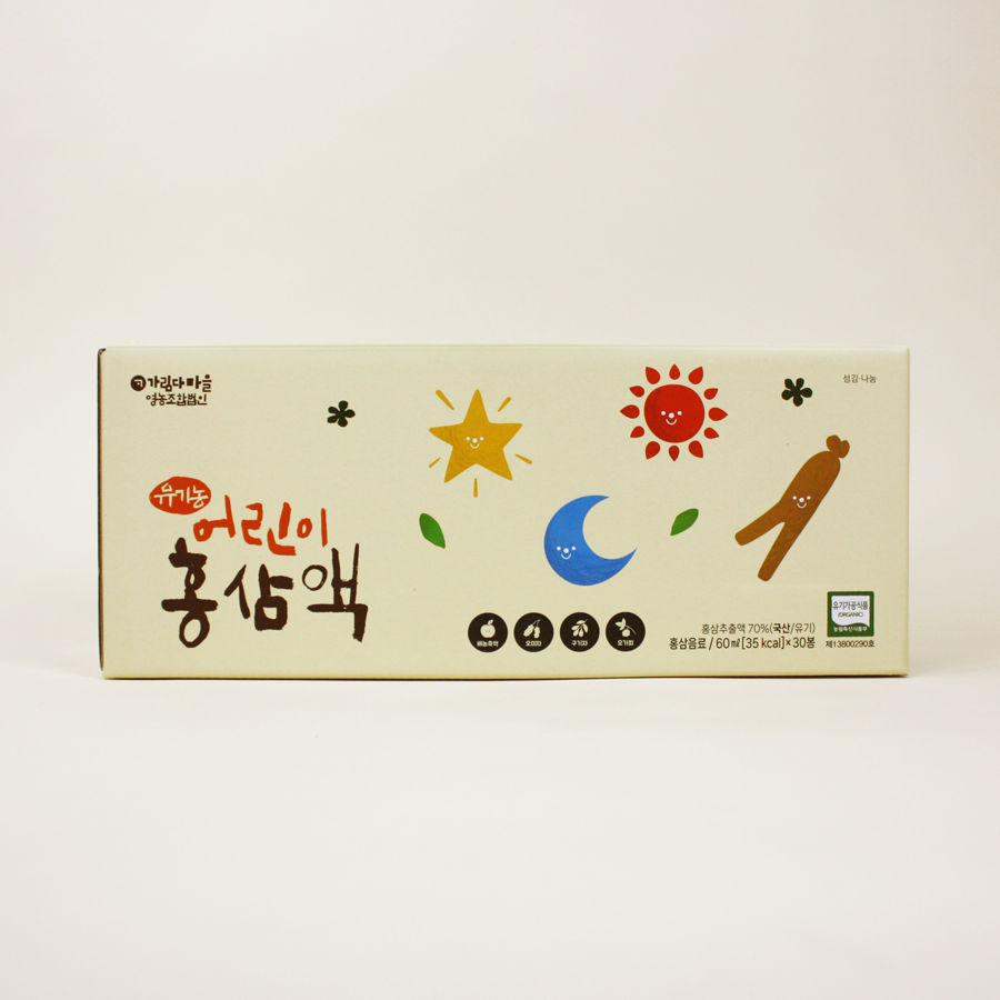 흙살림 <b>유기농</b> <b>어린이</b><b>홍삼</b>액 <b>60ml</b> 30봉