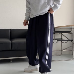 남자 두줄 와이드 트레이닝 바지 스트릿 츄리닝 편안한 데일리룩 남성용 트랙 팬츠