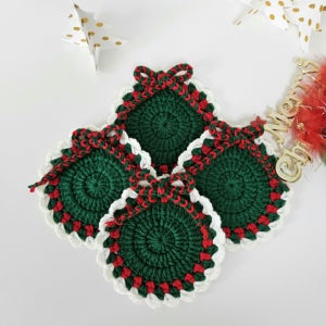 뜨개 크리스마스 티코스터/ 4개세트 핸드메이드