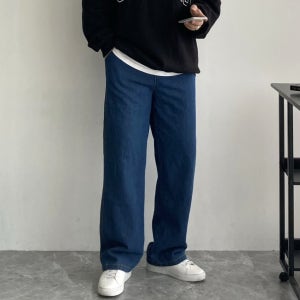 남자청바지 밴딩 일자 세미와이드 데님팬츠 기모 빅사이즈 S-3XL