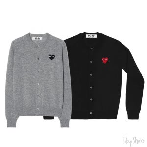 꼼데가르송 블랙하트 가디건 니트 그레이 여성용 라운드넥 국내당일발송