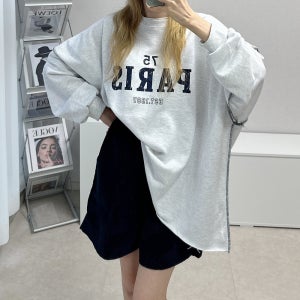 루즈핏 3단쭈리 빅사이즈 컷팅 파리스 맨투맨 티셔츠