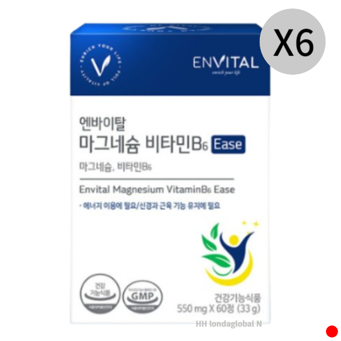 <b>엔바이탈</b> 마그네슘 <b>비타민B6</b> 신경 근육 에너지 60정X6