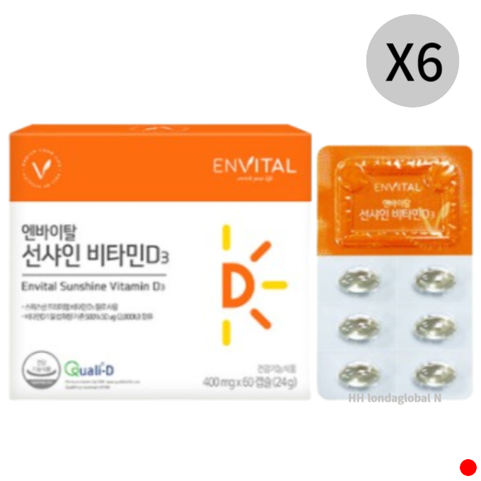 <b>엔바이탈</b> 선샤인 <b>비타민D3</b> 관절 뼈 건강 60캡슐 X6
