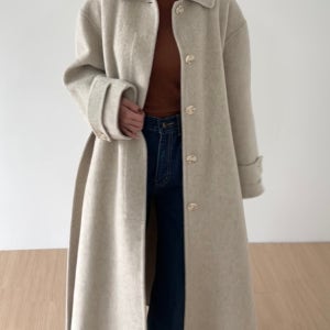 래벤 핸드메이드 카라넥 히든단추 내피 루즈핏 여성 겨울 롱 코트