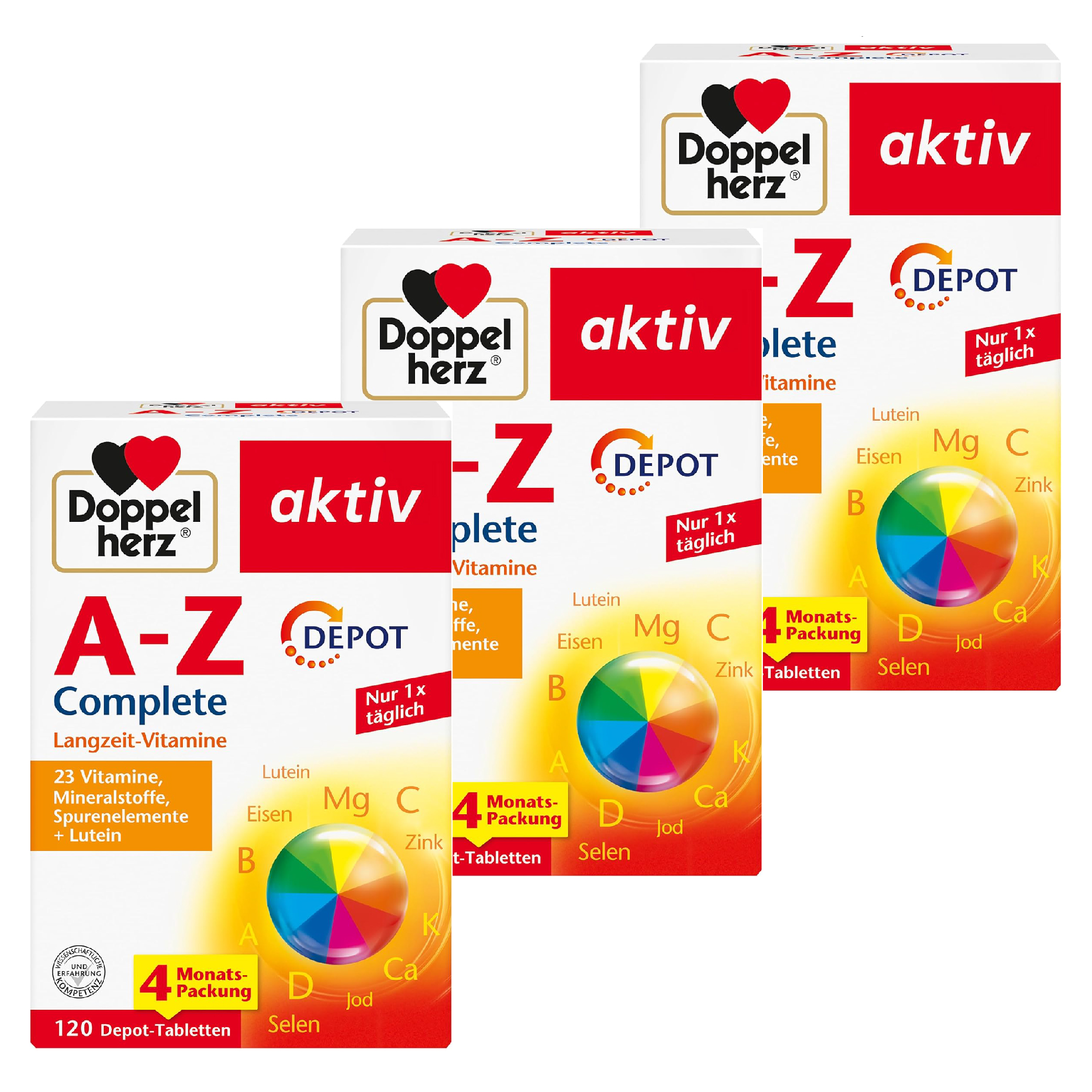 도펠헤르츠 <b>A</b> <b>Z</b> DEPOT <b>멀티 비타민</b> 미네랄 루테인 120정 x 3박스 독일 내수용