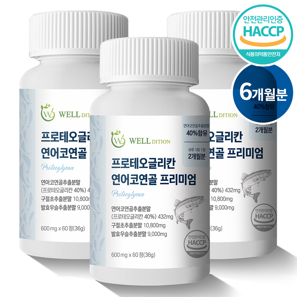 프로테오글리칸 연어코연골 프리미엄 웰디션 구절초 발효우슬 3통