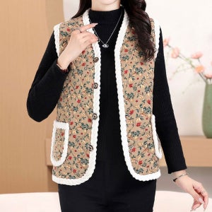 촌캉스 플라워 방한 퀼팅 양털 패딩조끼 누빔 어머니 할머니 김장 겨울