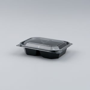 DL-204-1(2칸) 반찬 샐러드 용기+뚜껑 세트 600개 (투명,블랙)