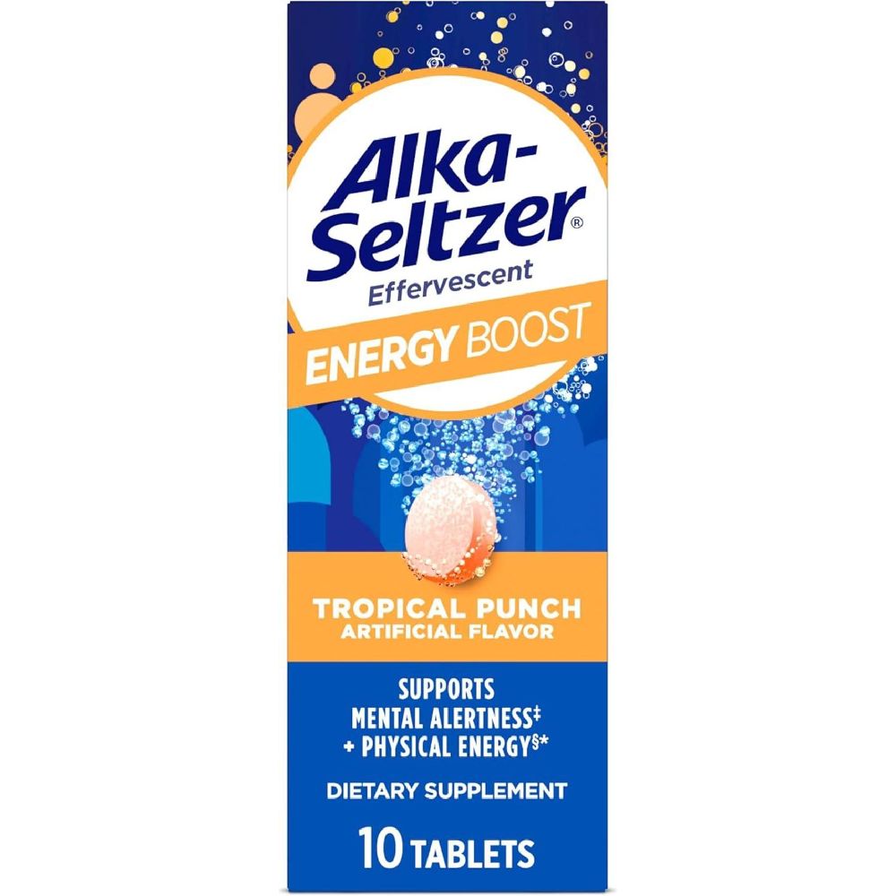 AlkaSeltzer 에너지 부스트 카페인 과라나 비타민 B군 가벼운 트로피컬 펀치 맛 10ct