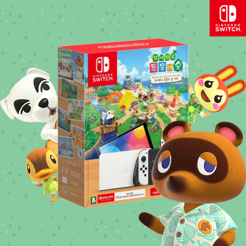 닌텐도 스위치 OLED 모여봐요 동물의 숲 세트(다운로드버전+12개월온라인이용권) + 냥발스틱커버 세트