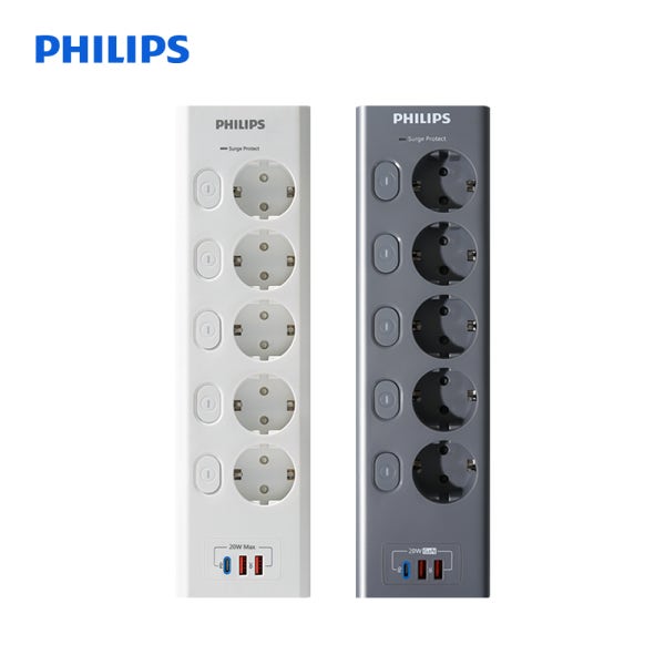 필립스 멀티탭 고용량 맥스 5구 USB 2M 20W 서지보호 개별 스위치 안전 접지 과부하차단