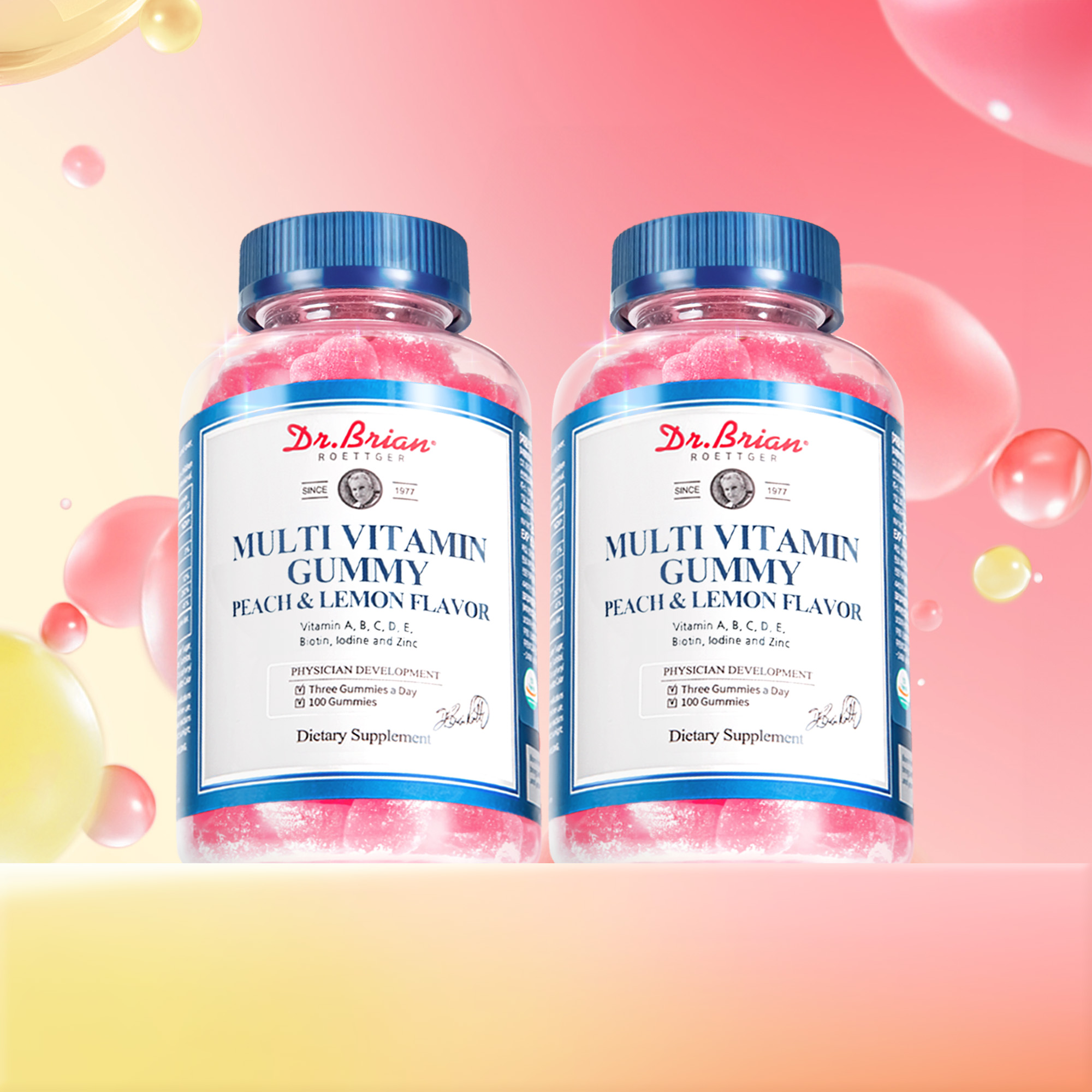 [2개월분] 닥터브라이언 멀티비타민 피치 레몬맛 젤리 멀티구미 100구미, 2개