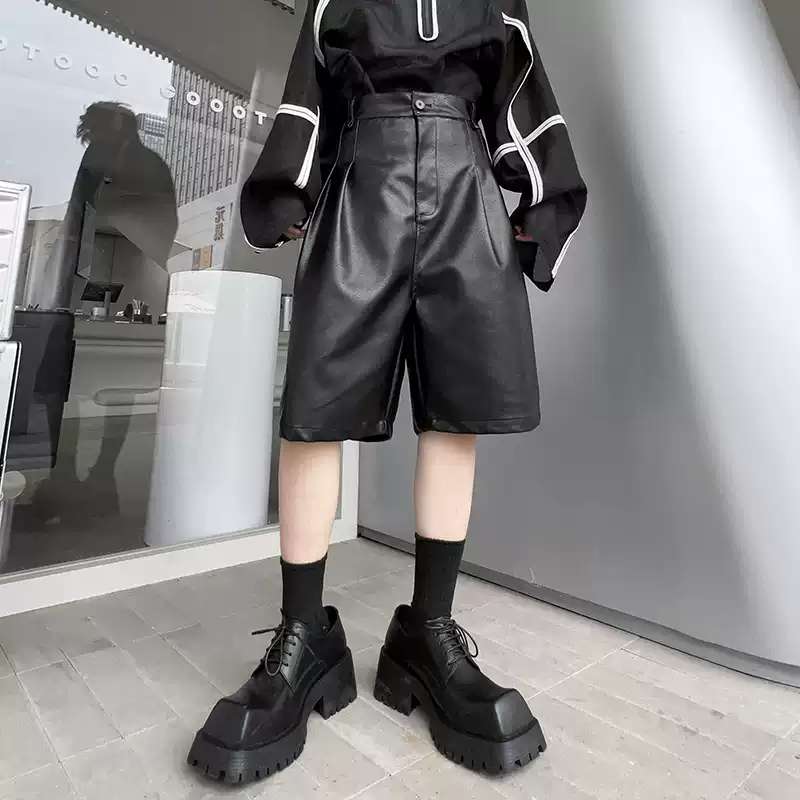 가을버뮤다팬츠 레더큐롯팬츠 코디 레자반바지 겨울 가죽 블랙