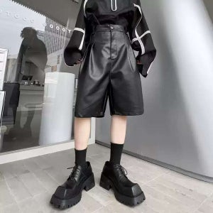 가을버뮤다팬츠 레더큐롯팬츠 코디 레자반바지 겨울 가죽 블랙