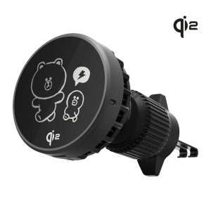 라인프렌즈 브라운 EZ Cool Qi2 차량용 맥세이프 무선 충전기 거치대